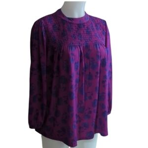 🌸 Penmans Smocked Yoke Floral Blouse – Fuchsia Purple | Size Medium 🌸